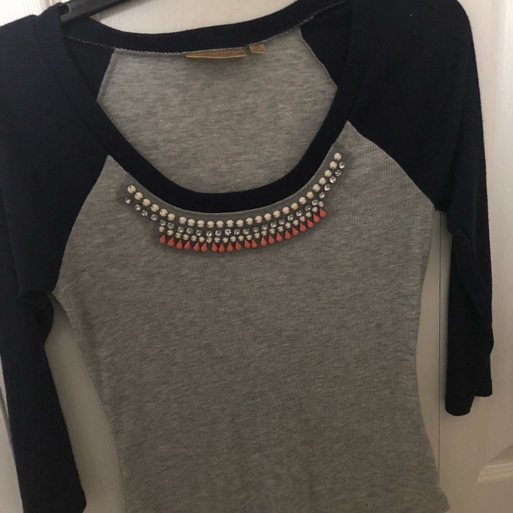 Jeweled 3 quarter sleeve top